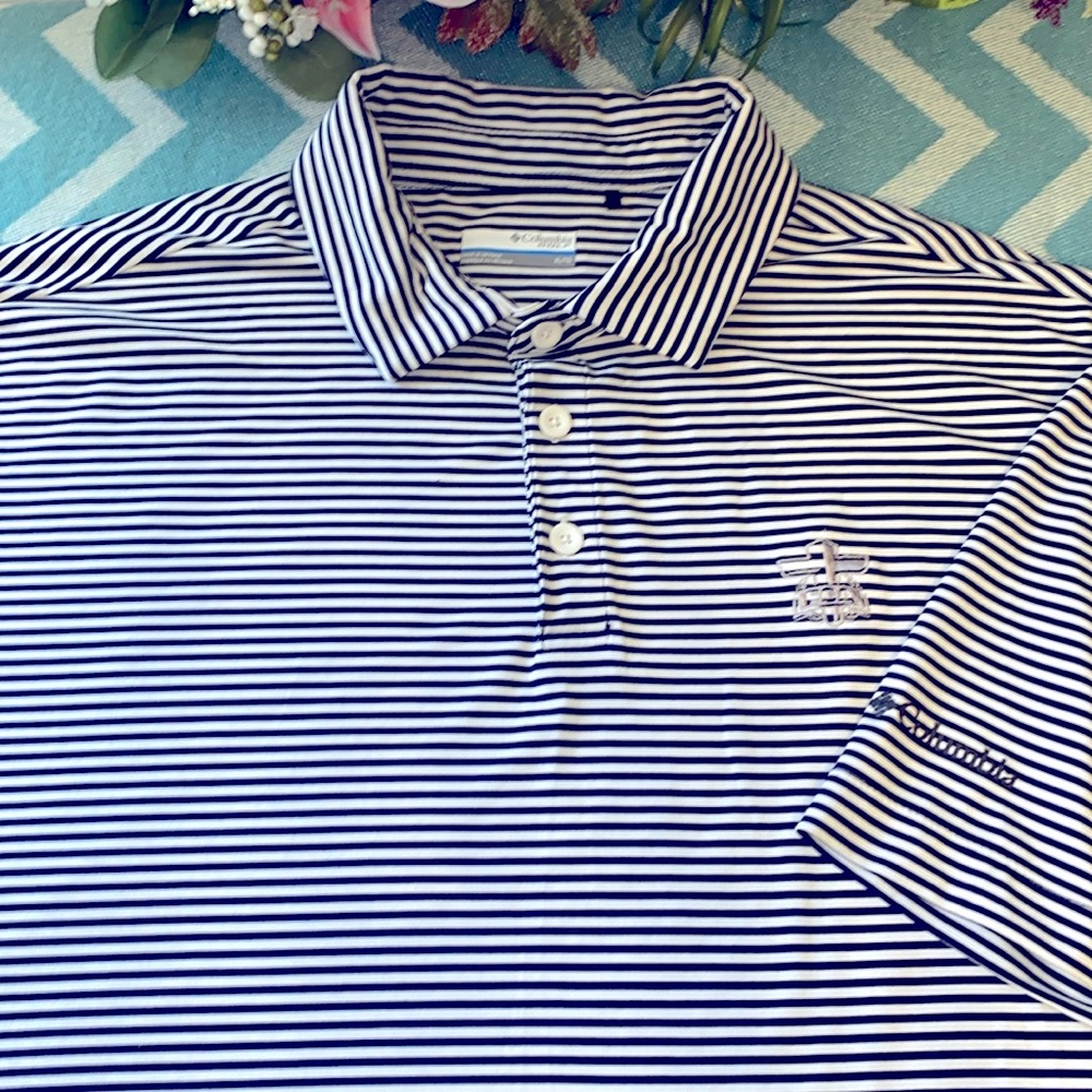 Columbia Golf Black and White Striped Polo Shirt
